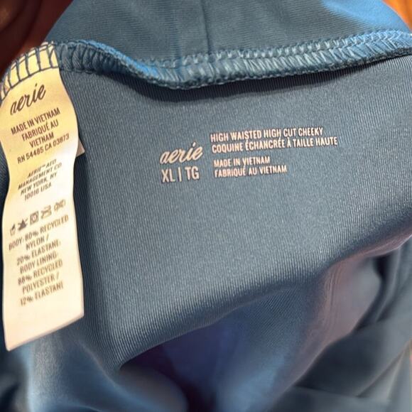 Aerie High Waisted Bikini Bottom Crossover Cheeky Cut Blue Size XL - Picture 6 of 6